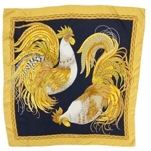 Vintage 90’s Salvatore Ferragamo Black & Gold Rooster Chicken Silk Scarf